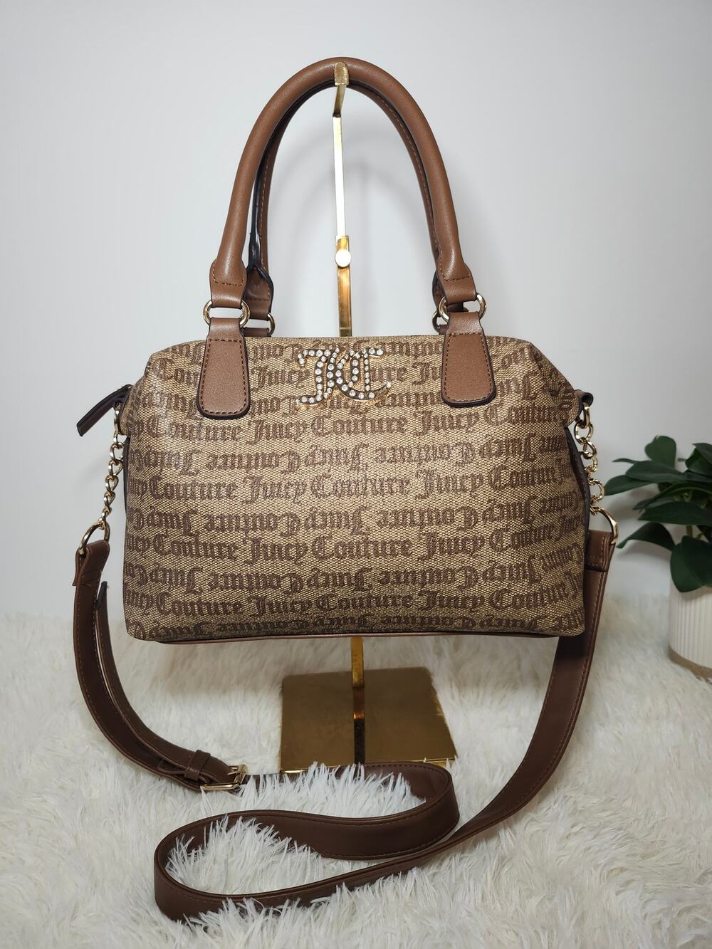Juicy Couture Brown Monogram Satchel Crossbody Bag